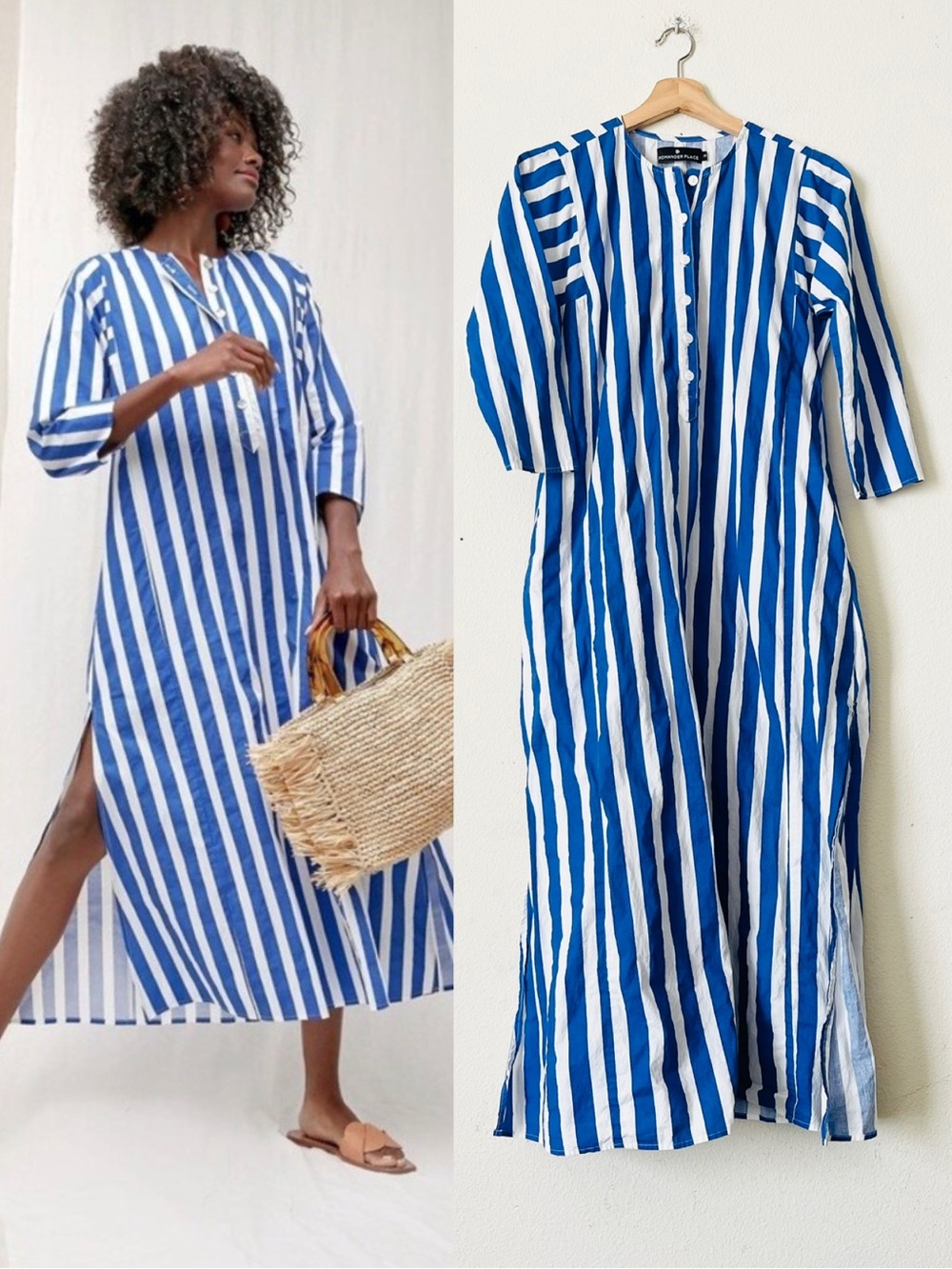 Pomander Place XS Camille Cabana blue & white striped kaftan maxi dress - Picture 1 of 8